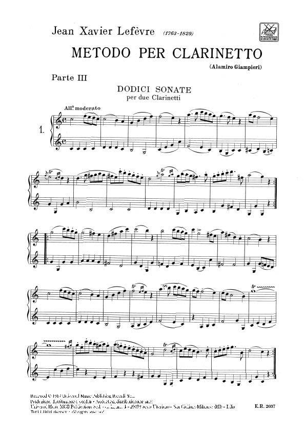 Metodo per Clarinetto - Volume III - 12 Sonate per due Clarinetti - cvičení pro klarinet